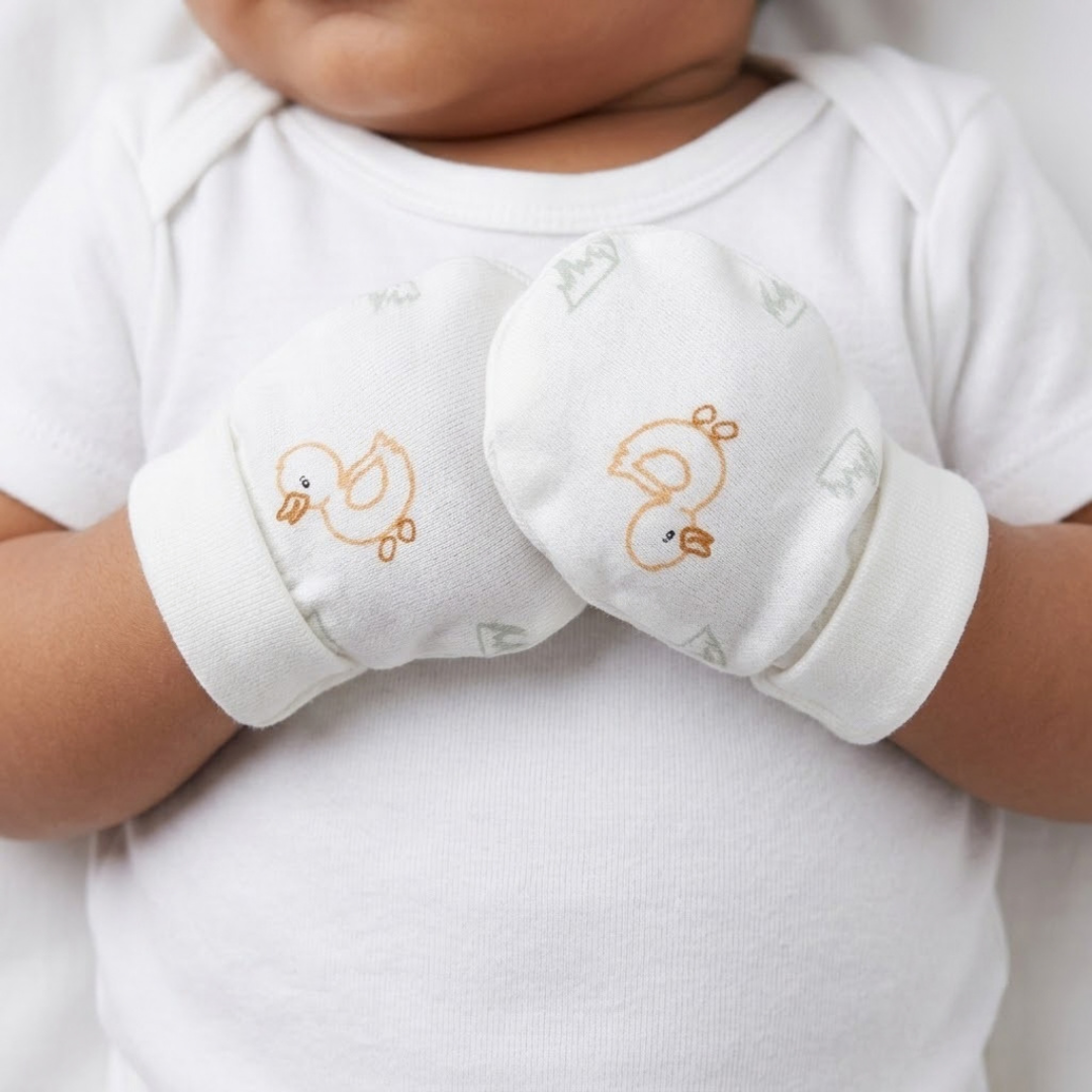 Newborn Baby Mittens & Booties Set  Printed Bunny Interlock - 2 Sets Pack