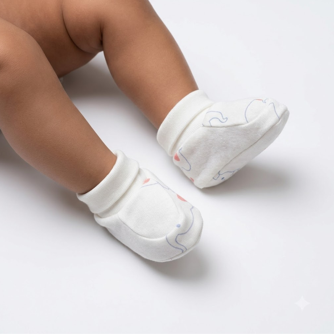 Newborn Baby Mittens & Booties Set  Printed Bunny Interlock - 2 Sets Pack