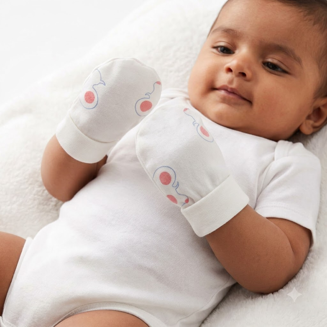 Newborn Baby Mittens & Booties Set  Printed Bunny Interlock - 2 Sets Pack