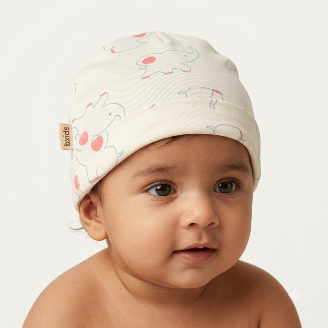 Newborn Baby Printed Caps – 3-Piece Pack