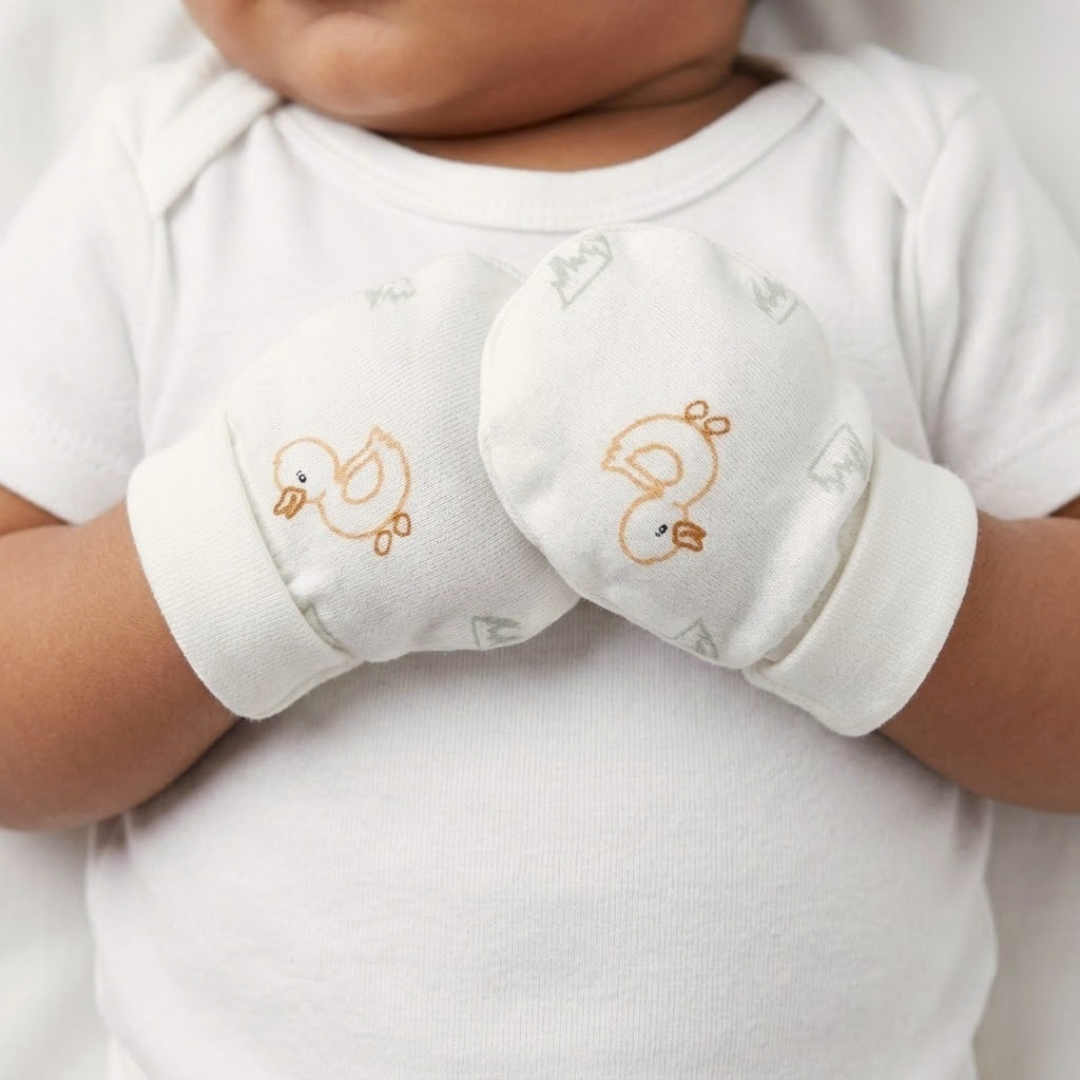 Newborn Baby Mittens & Booties Set  Printed Bunny Interlock - 2 Sets Pack