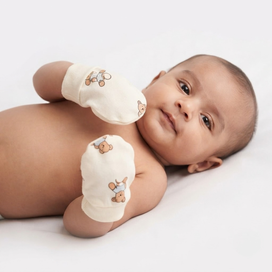 Newborn Baby Mittens & Booties Set  Printed Bunny Interlock - 2 Sets Pack