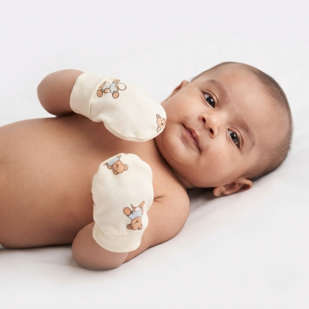 Newborn Baby Mittens & Booties Set  Printed Bunny Interlock - 2 Sets Pack