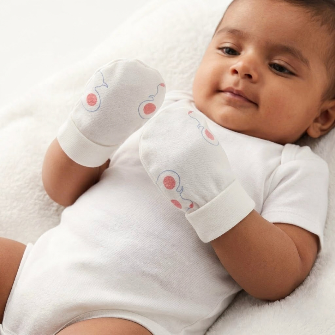 Newborn Baby Mittens & Booties Set  Printed Bunny Interlock - 2 Sets Pack