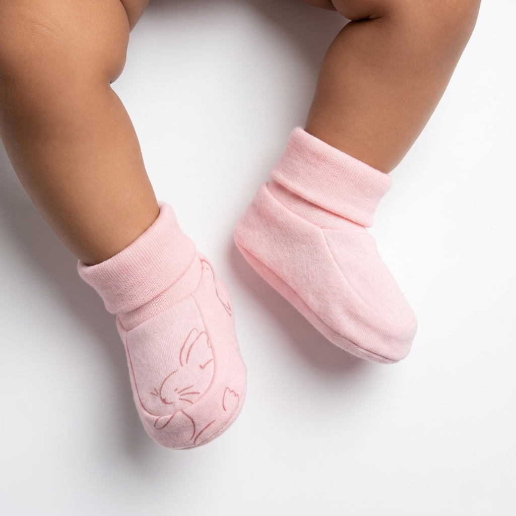 Newborn Baby Mittens & Booties Set  Printed Bunny Interlock - 2 Sets Pack
