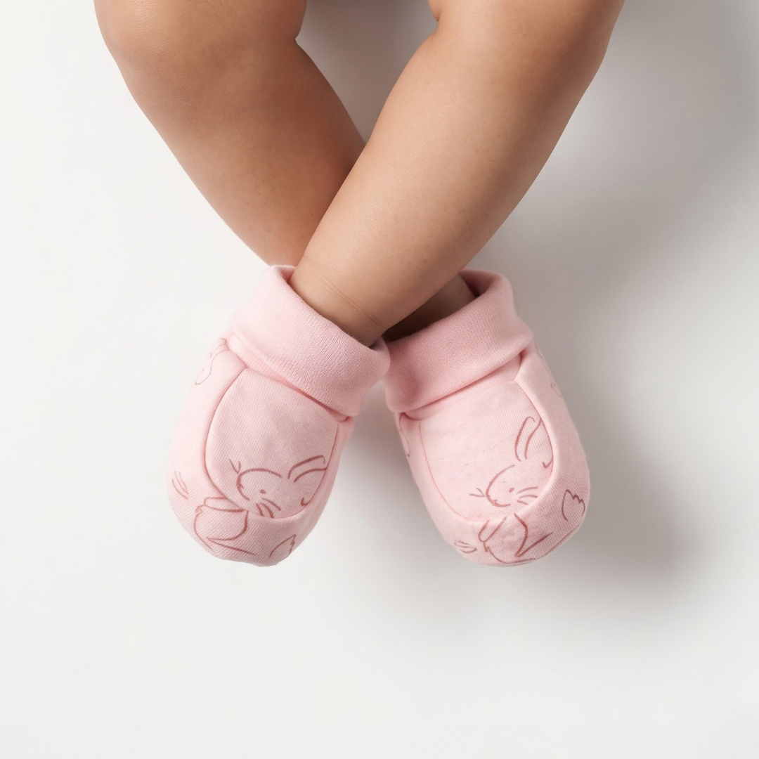 Newborn Baby Mittens & Booties Set  Printed Bunny Interlock - 2 Sets Pack