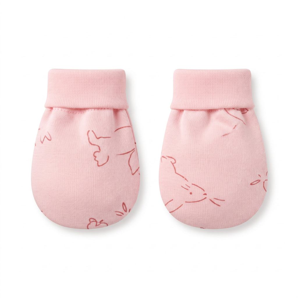 Newborn Baby Mittens & Booties Set  Printed Bunny Interlock - 2 Sets Pack