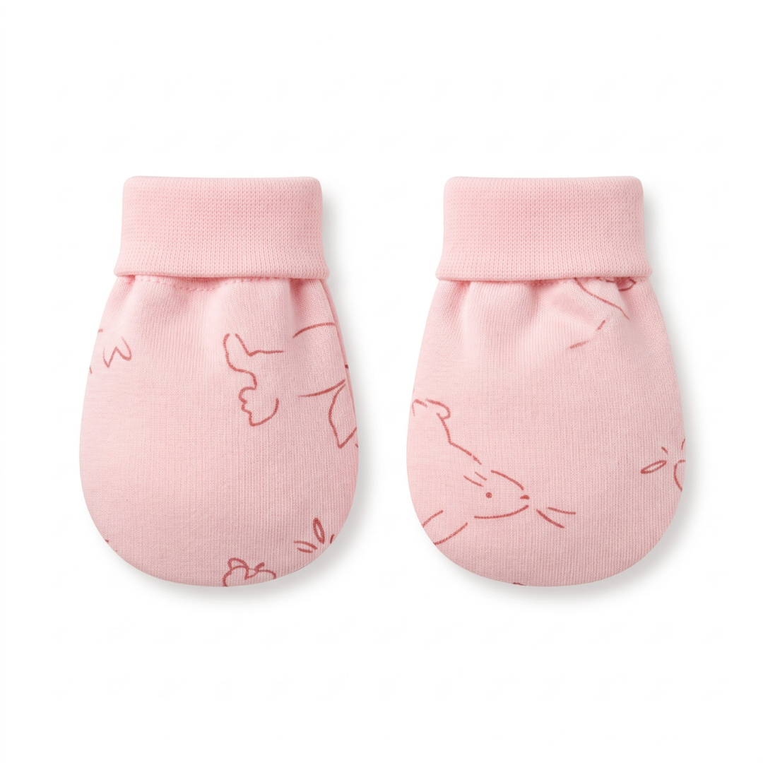 Newborn Baby Mittens & Booties Set  Printed Bunny Interlock - 2 Sets Pack