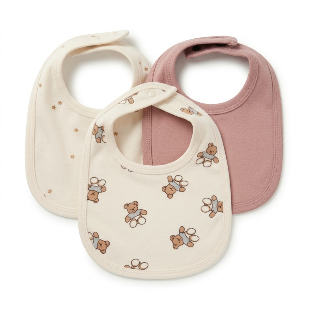 Newborn Baby Bibs Soft Printed Interlock – 3-Piece Pack