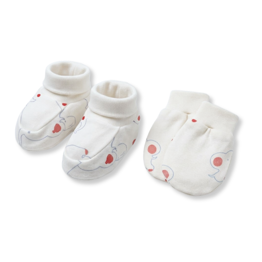 Newborn Baby Mittens & Booties Set  Printed Bunny Interlock - 2 Sets Pack