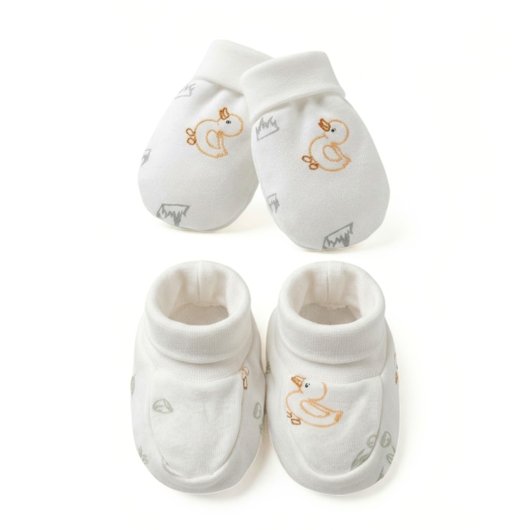 Newborn Baby Mittens & Booties Set  Printed Bunny Interlock - 2 Sets Pack