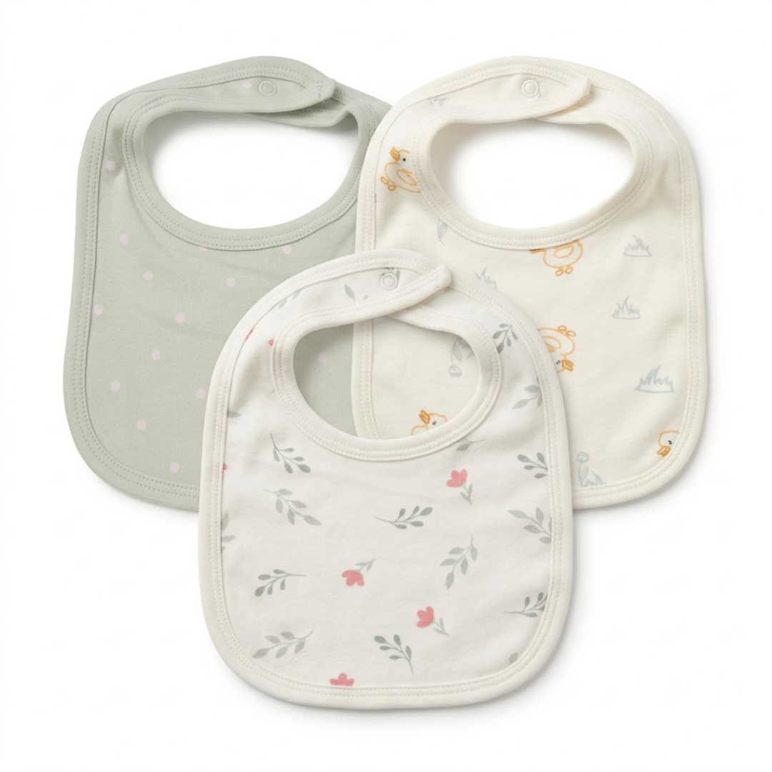 Newborn Baby Bibs Soft Printed Interlock – 3-Piece Pack