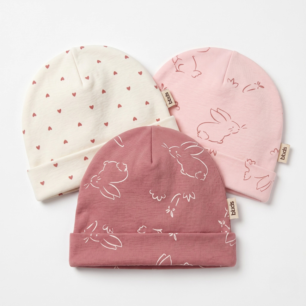 Newborn Baby Printed Caps – 3-Piece Pack