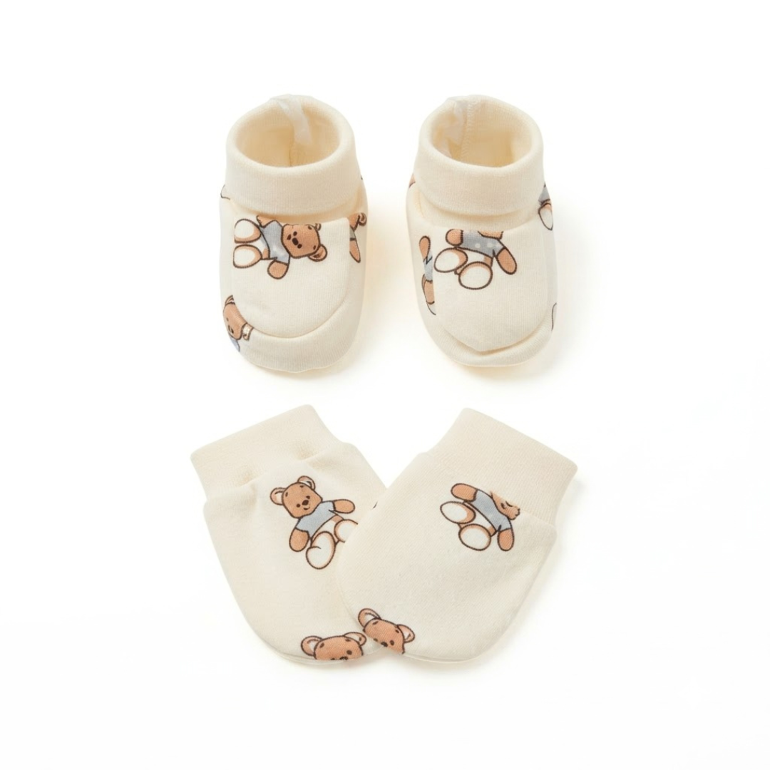 Newborn Baby Mittens & Booties Set  Printed Bunny Interlock - 2 Sets Pack