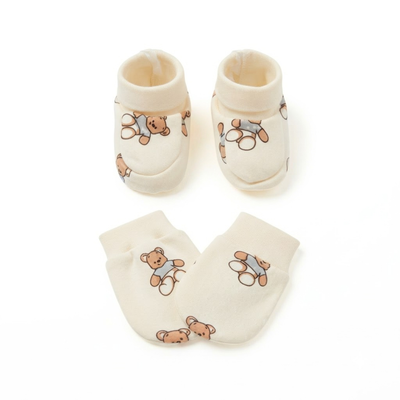 Newborn Baby Mittens & Booties Set  Printed Bunny Interlock - 2 Sets Pack