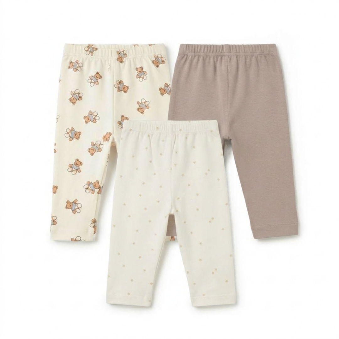 Newborn Baby Cotton Interlock  Pyjama Pants – 3 Piece Pack