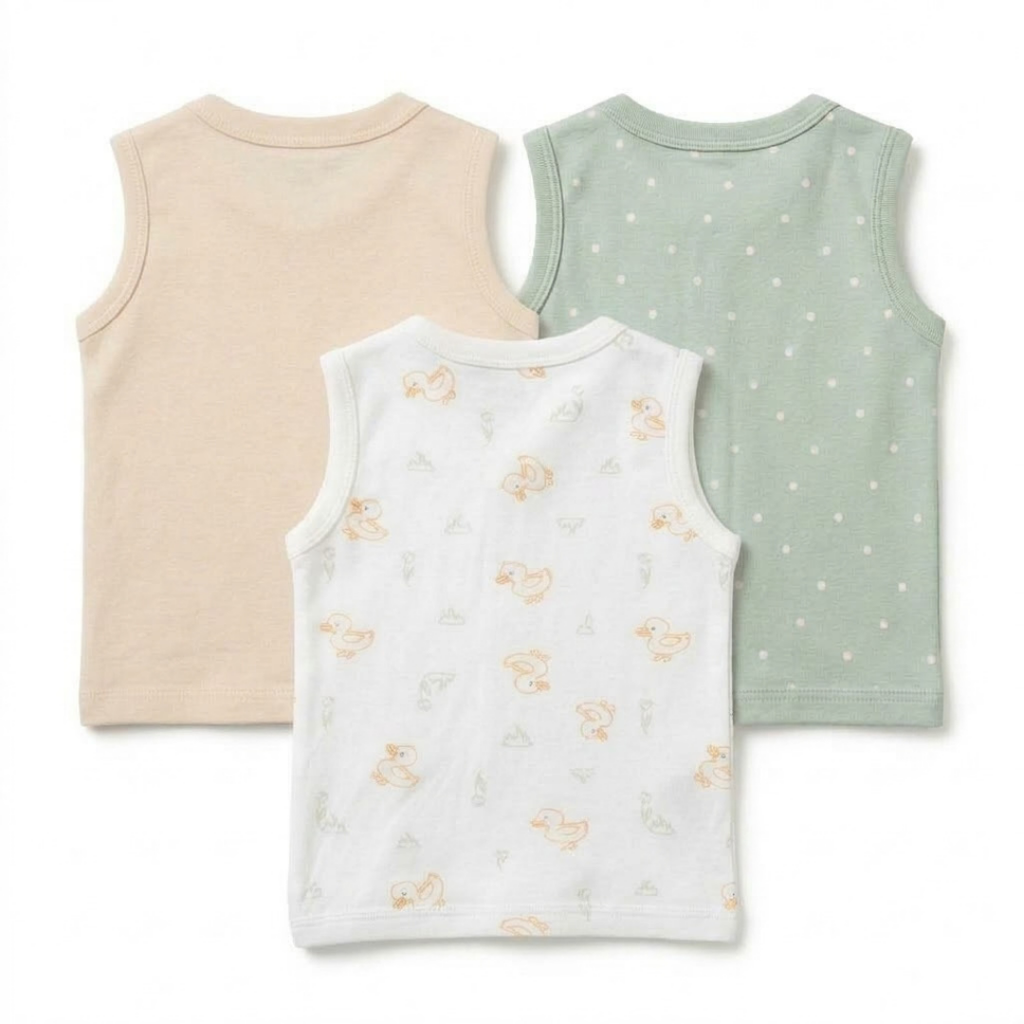 Newborn Baby Sleeveless Front Open Vest T Shirt– 3 Piece Pack