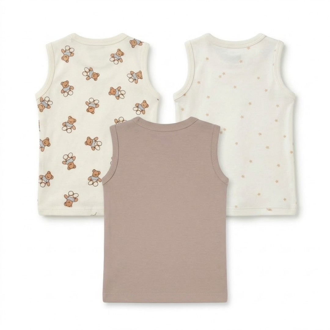 Newborn Baby Sleeveless Front Open Vest T Shirt– 3 Piece Pack