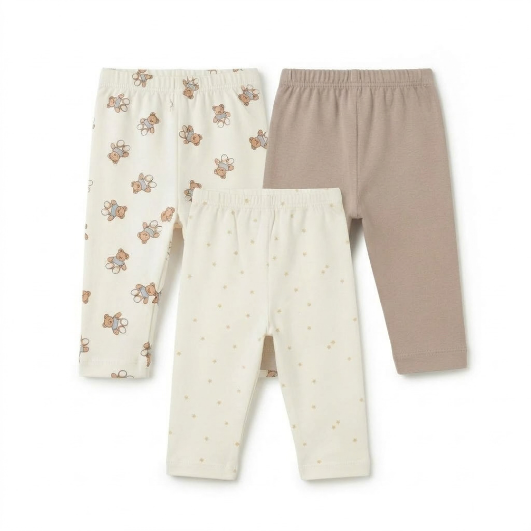 Newborn Baby Cotton Interlock  Pyjama Pants – 3 Piece Pack