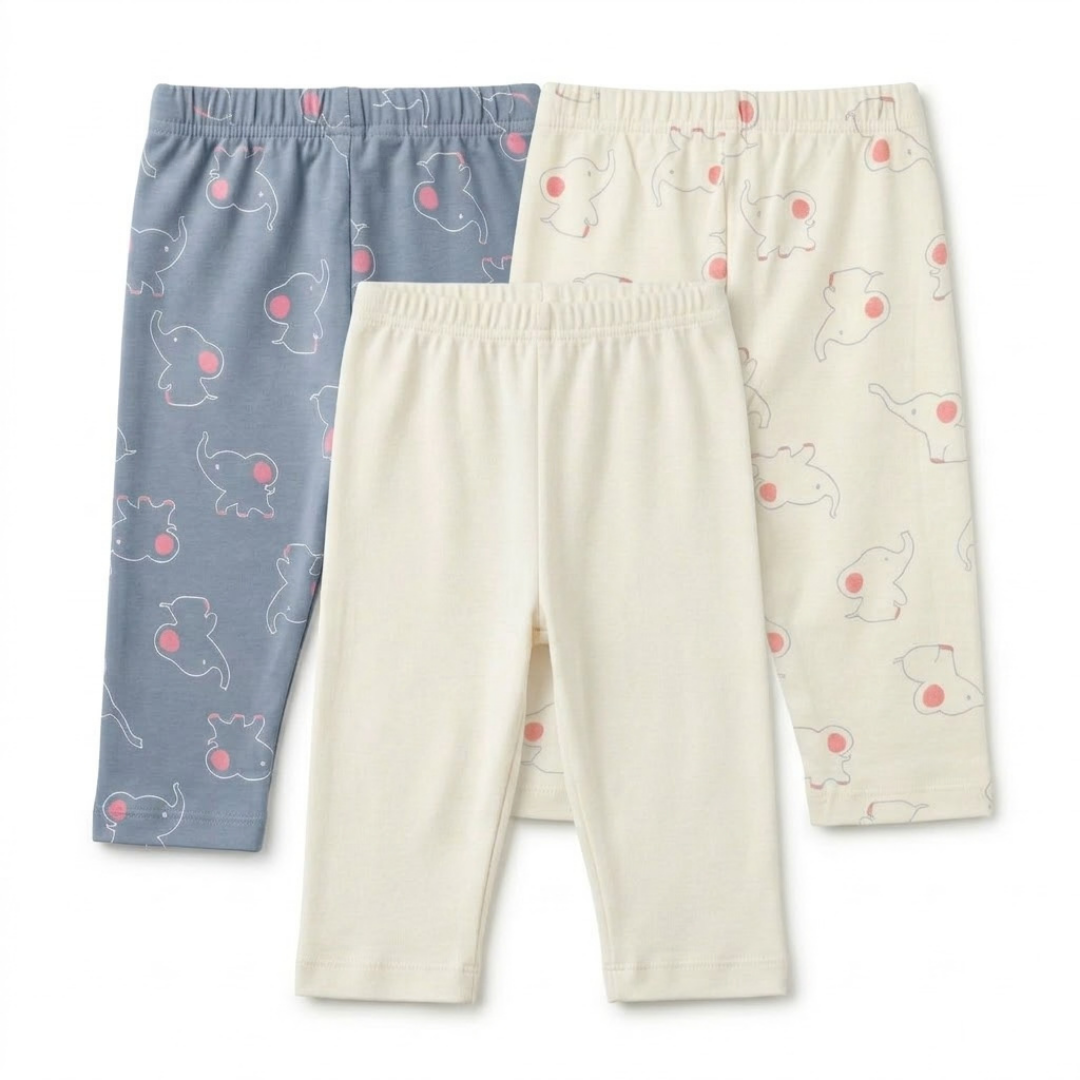 Newborn Baby Cotton Interlock  Pyjama Pants – 3 Piece Pack