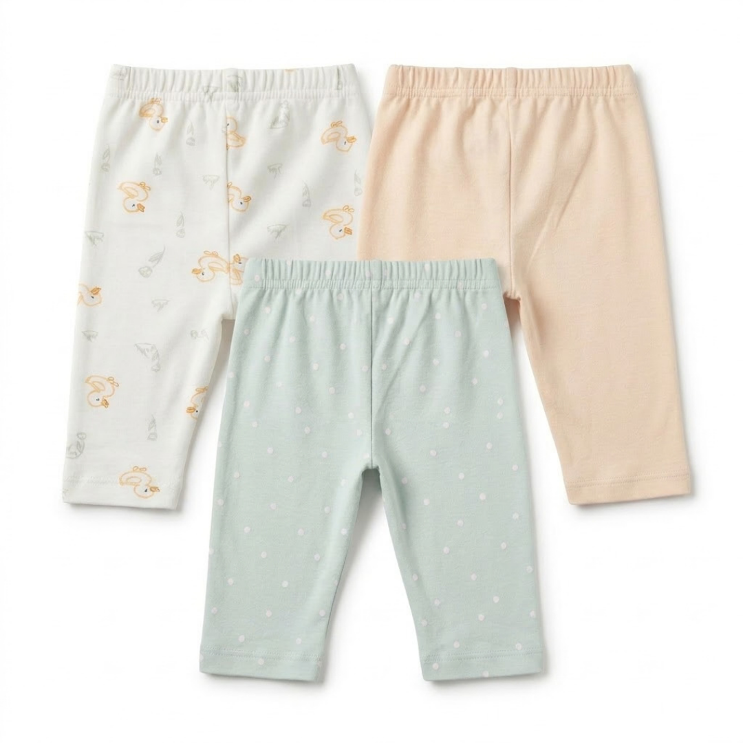 Newborn Baby Cotton Interlock  Pyjama Pants – 3 Piece Pack