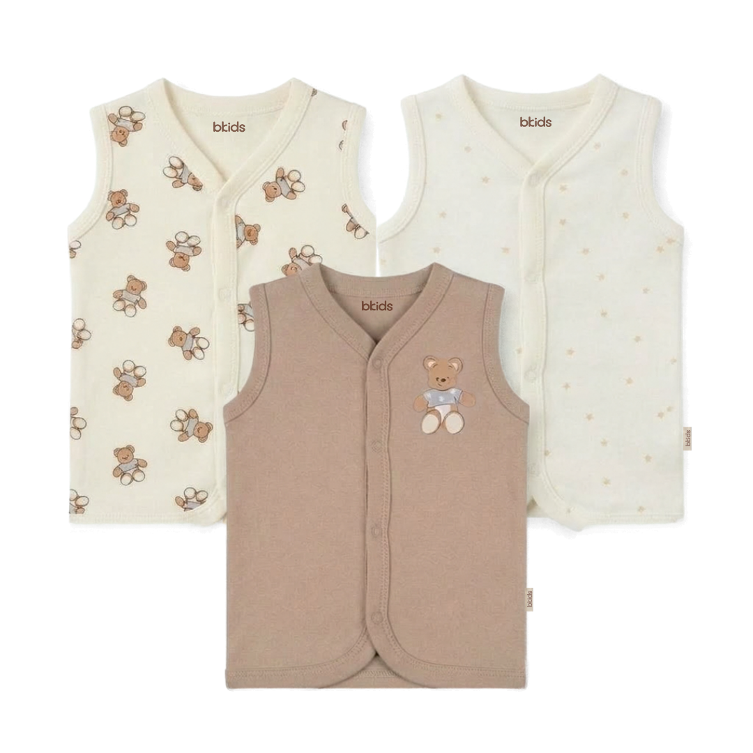 Newborn Baby Sleeveless Front Open Vest T Shirt– 3 Piece Pack