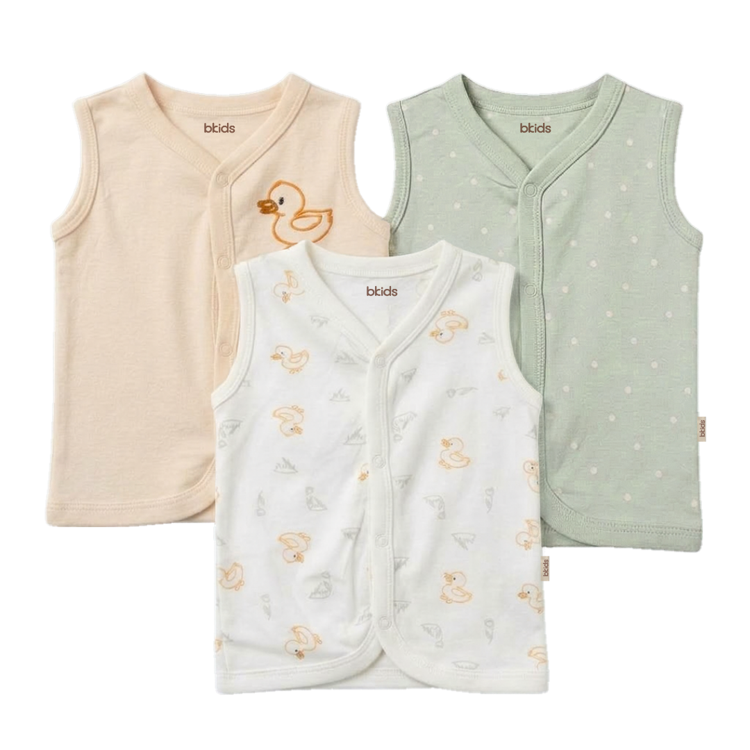 Newborn Baby Sleeveless Front Open Vest T Shirt– 3 Piece Pack
