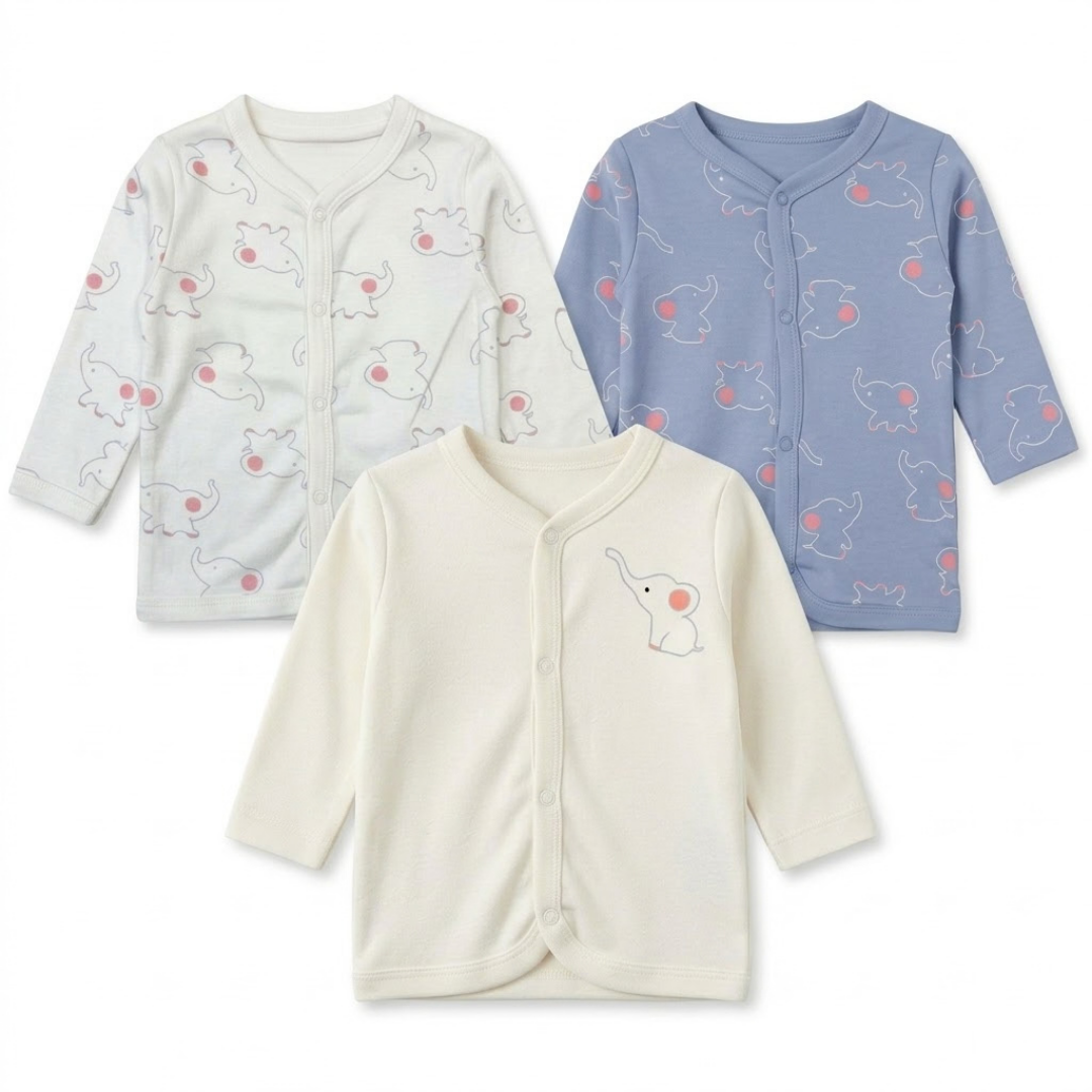 Newborn Baby Long Sleeve Front Open Vest T Shirt– 3 Piece Pack