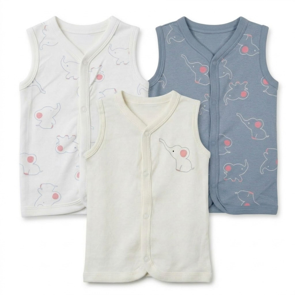 Newborn Baby Sleeveless Front Open Vest T Shirt– 3 Piece Pack