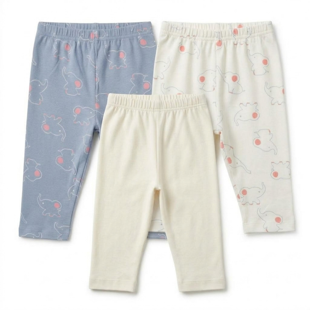 Newborn Baby Cotton Interlock  Pyjama Pants – 3 Piece Pack