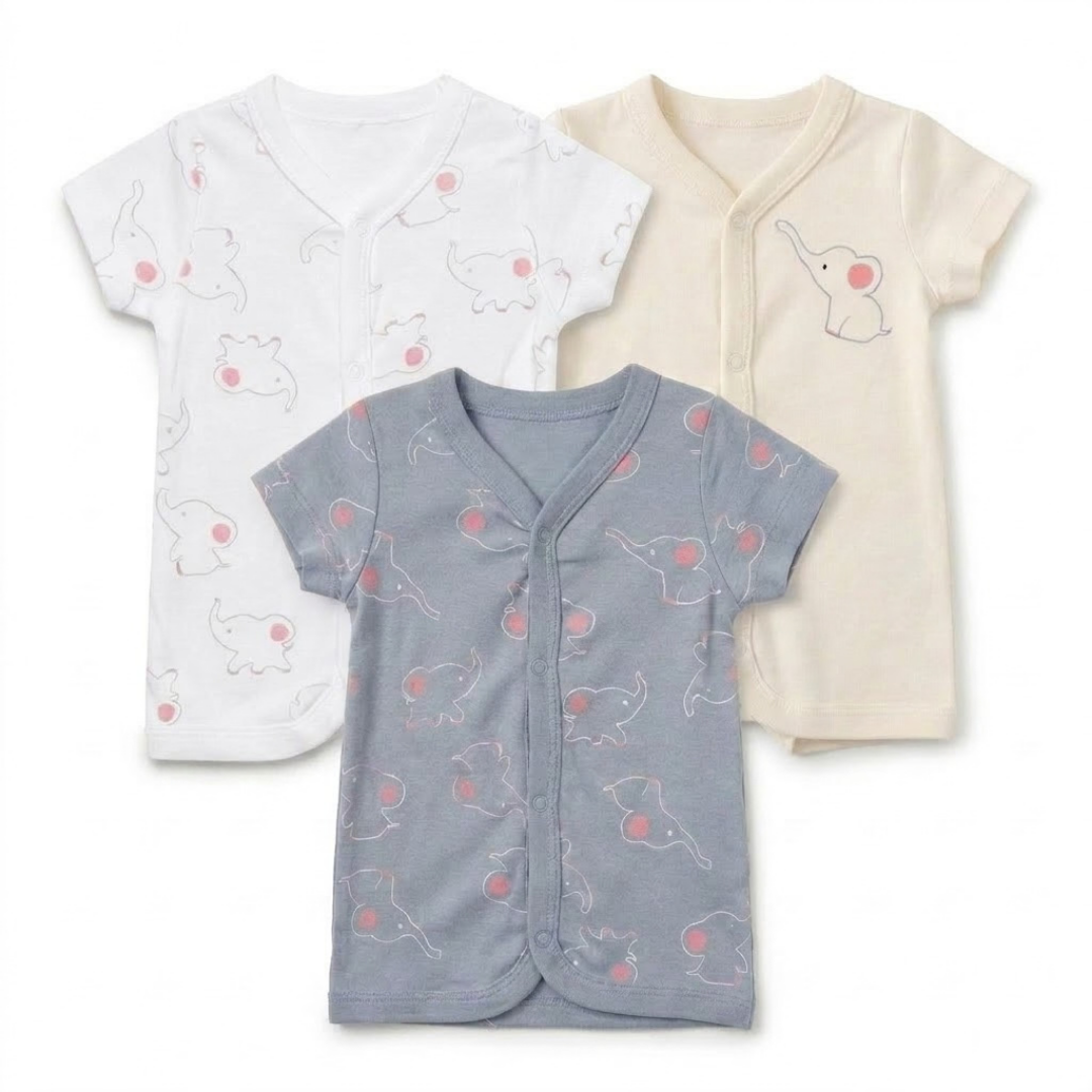 Newborn Baby Short Sleeve Front Open Vest T Shirt– 3 Piece Pack