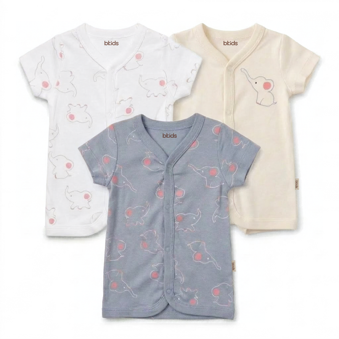 Newborn Baby Short Sleeve Front Open Vest T Shirt– 3 Piece Pack