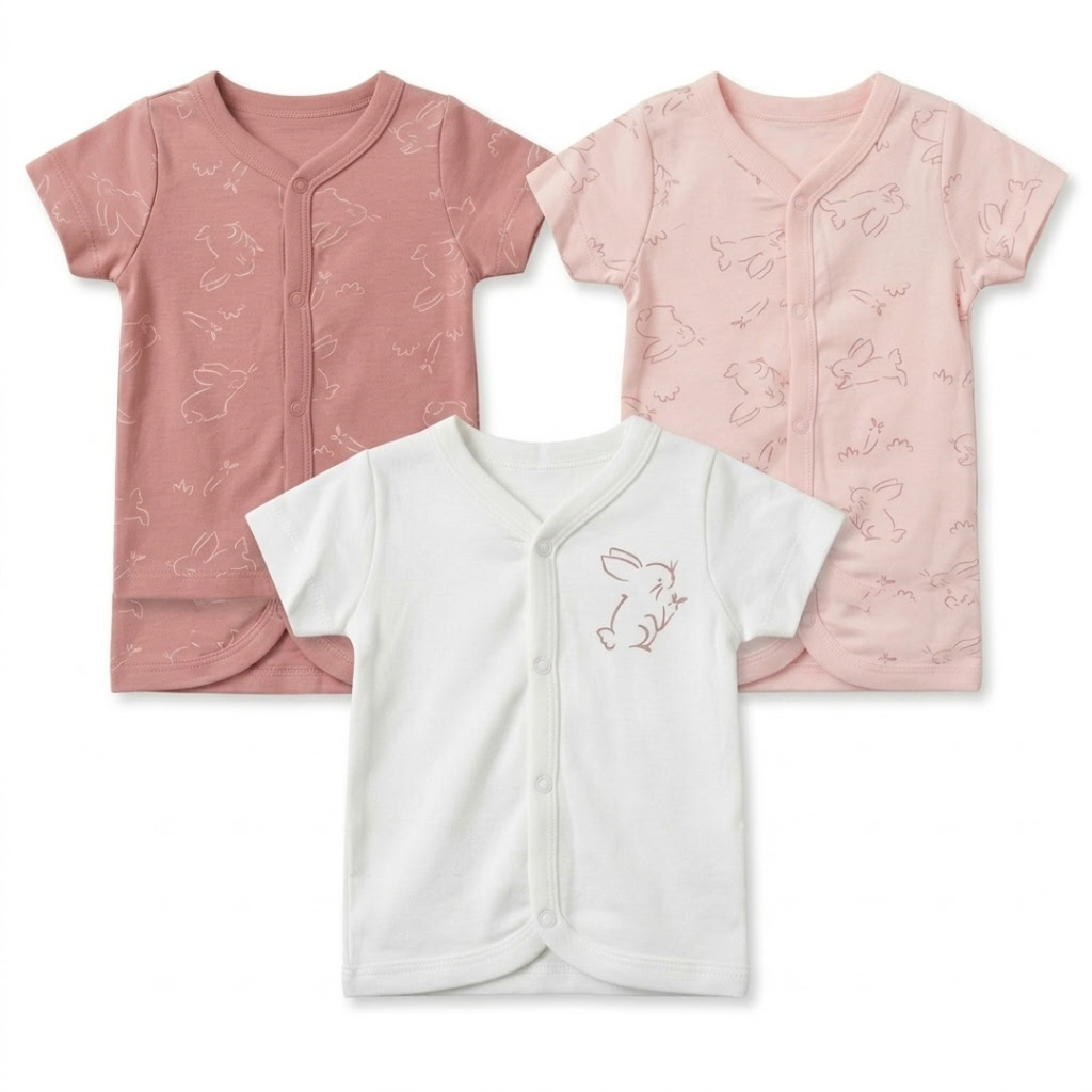 Newborn Baby Short Sleeve Front Open Vest T Shirt– 3 Piece Pack
