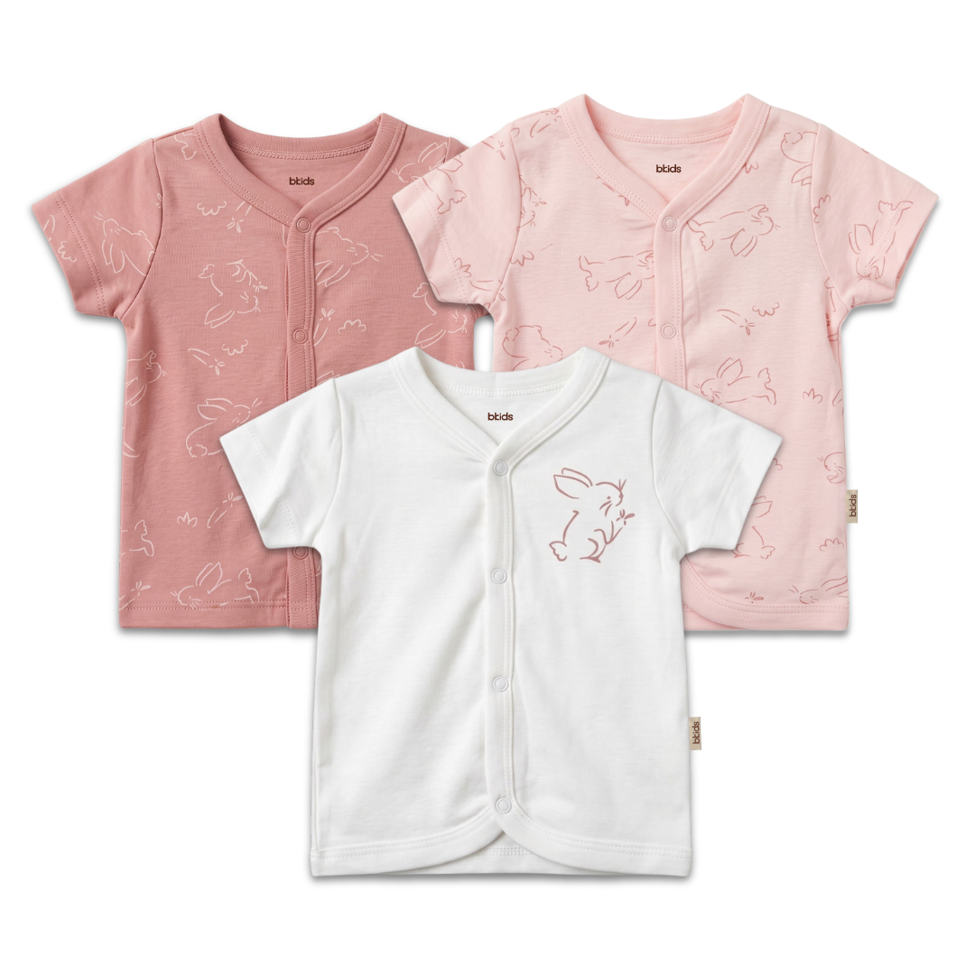 Newborn Baby Short Sleeve Front Open Vest T Shirt– 3 Piece Pack
