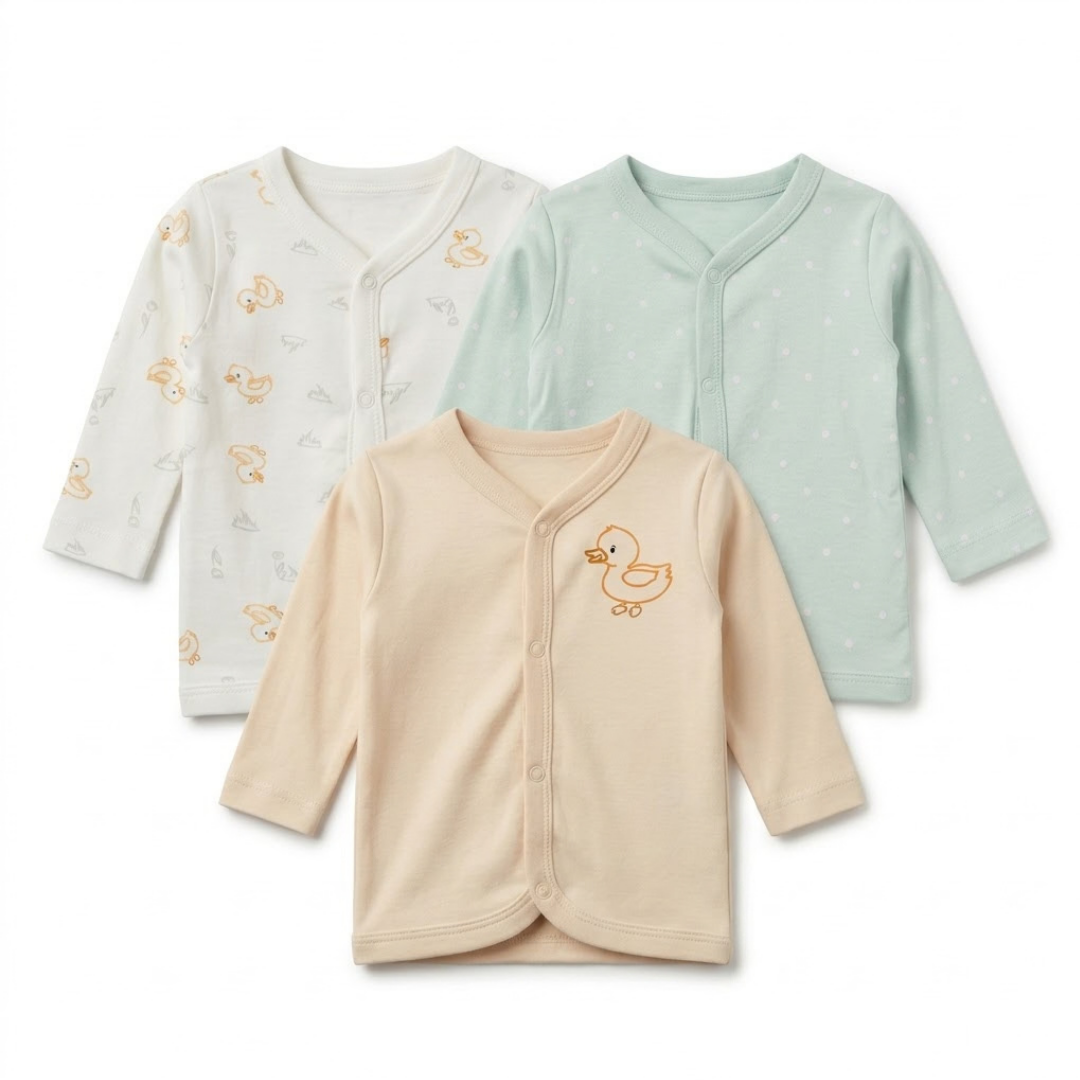 Newborn Baby Long Sleeve Front Open Vest T Shirt– 3 Piece Pack