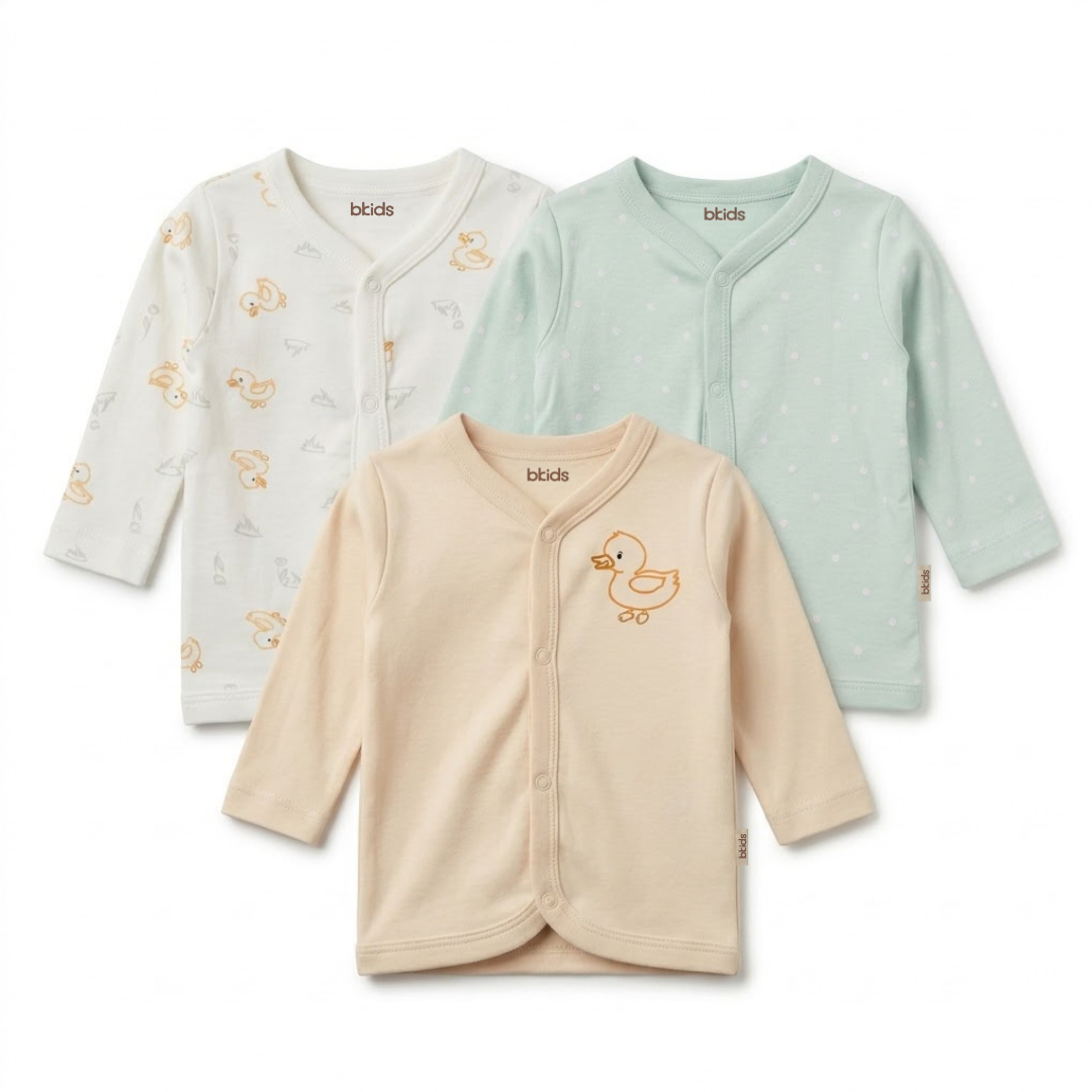 Newborn Baby Long Sleeve Front Open Vest T Shirt– 3 Piece Pack