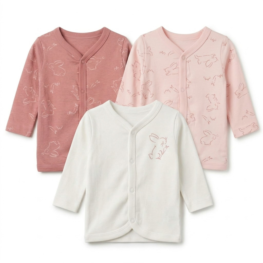 Newborn Baby Long Sleeve Front Open Vest T Shirt– 3 Piece Pack