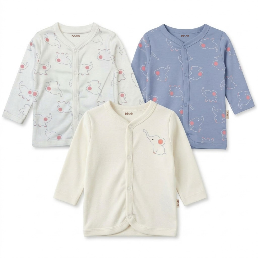 Newborn Baby Long Sleeve Front Open Vest T Shirt– 3 Piece Pack