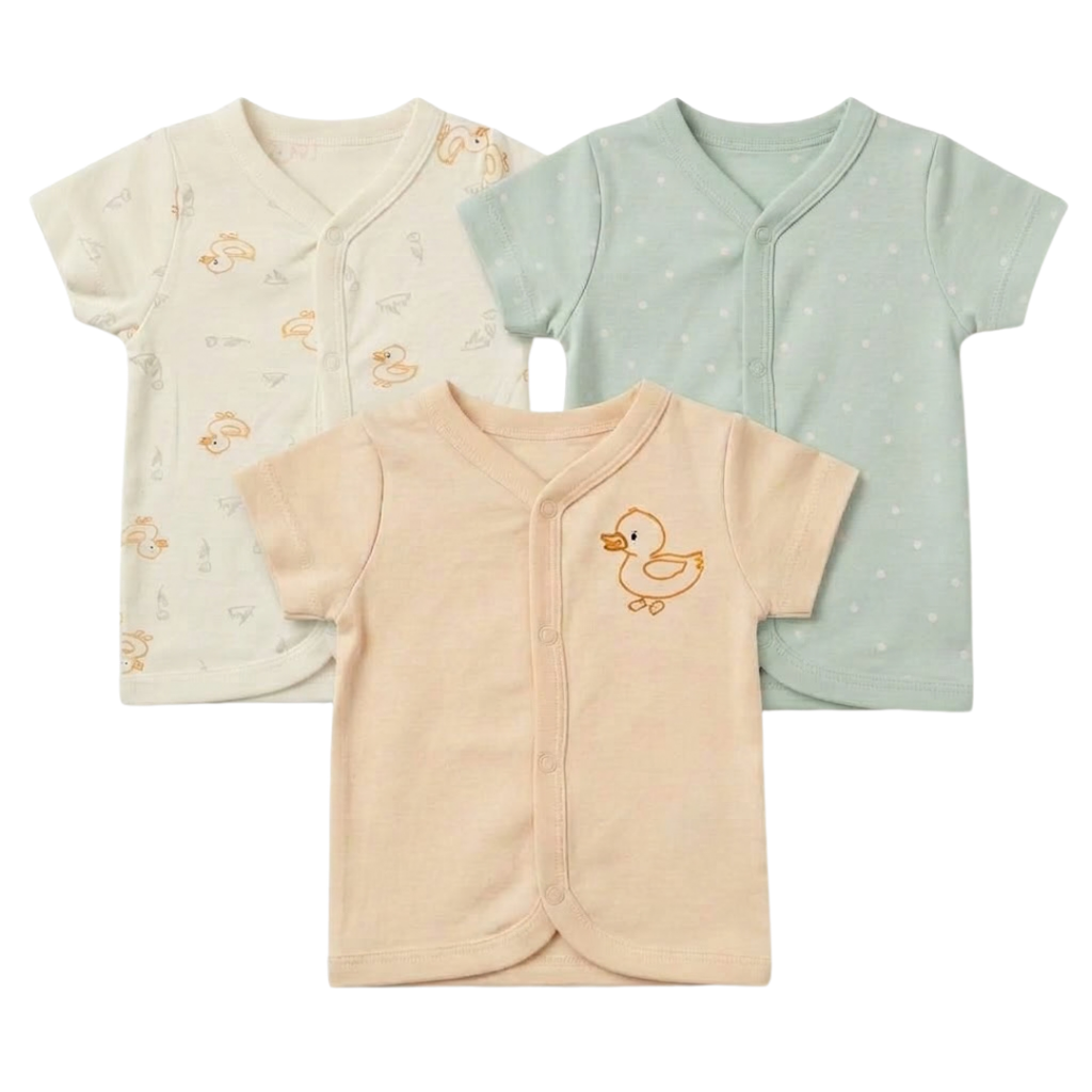 Newborn Baby Short Sleeve Front Open Vest T Shirt– 3 Piece Pack