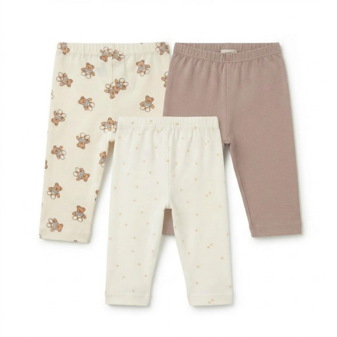 Newborn Baby Cotton Interlock  Pyjama Pants – 3 Piece Pack