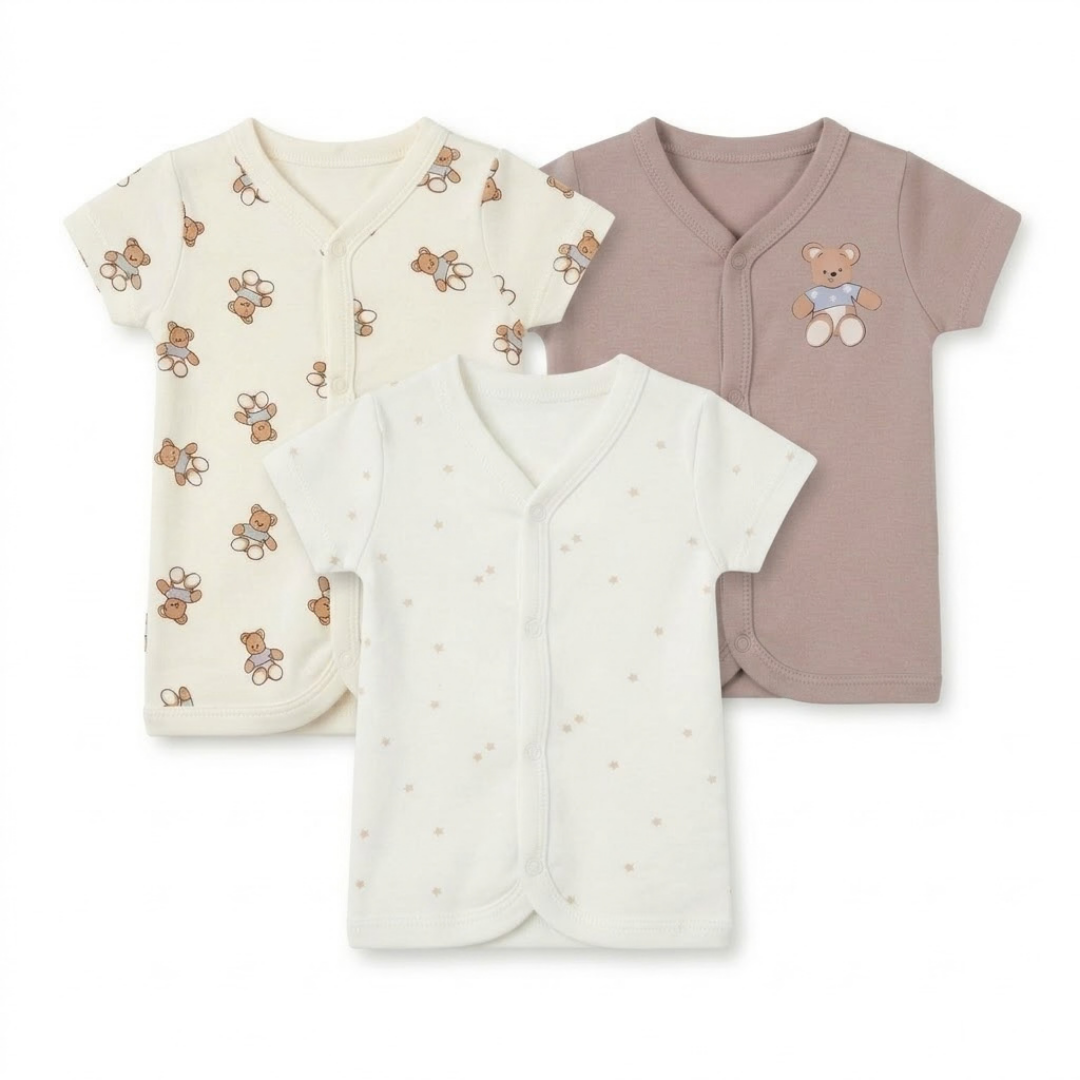 Newborn Baby Short Sleeve Front Open Vest T Shirt– 3 Piece Pack