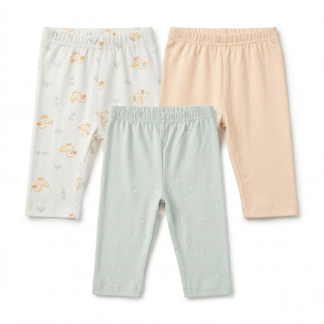 Newborn Baby Cotton Interlock  Pyjama Pants – 3 Piece Pack