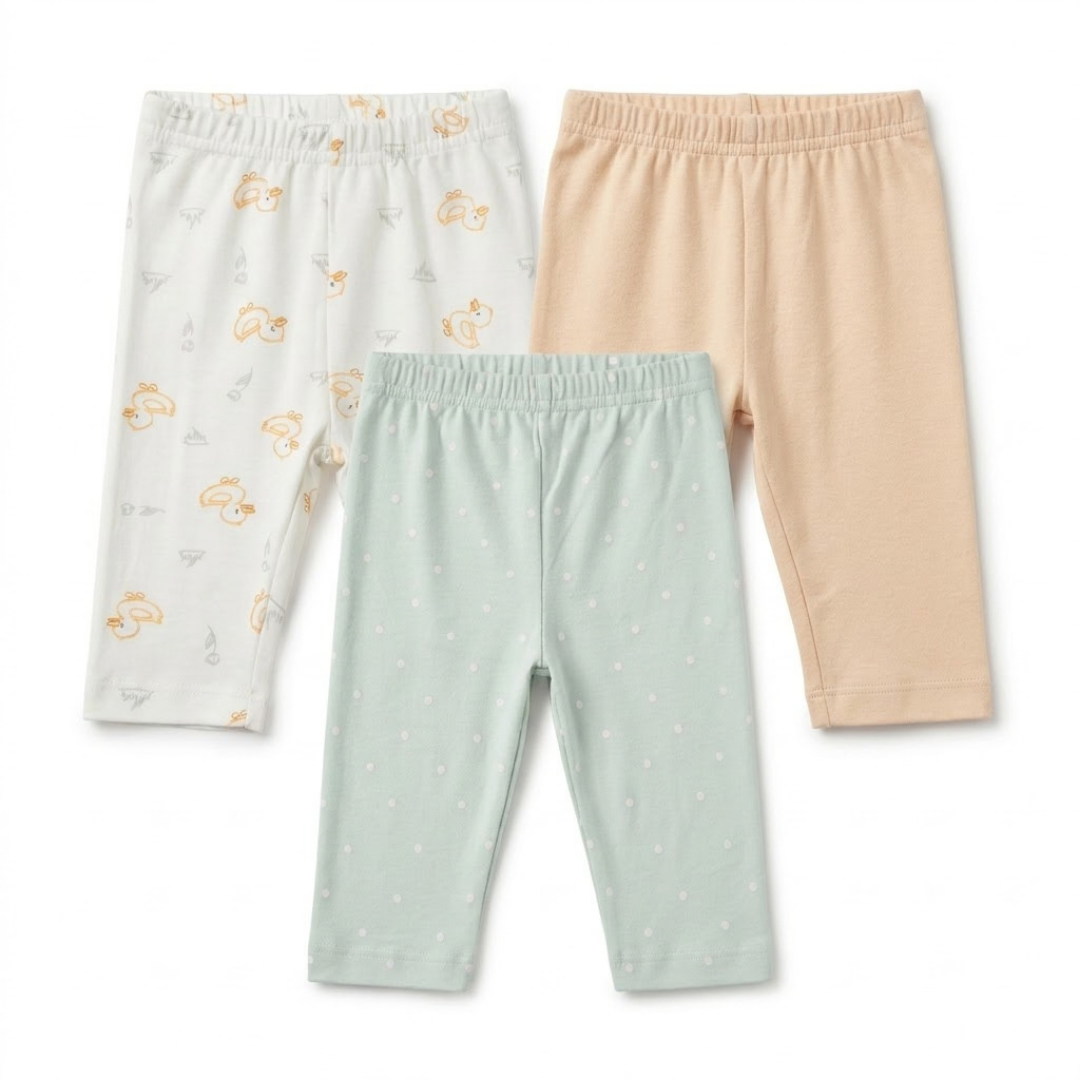 Newborn Baby Cotton Interlock  Pyjama Pants – 3 Piece Pack