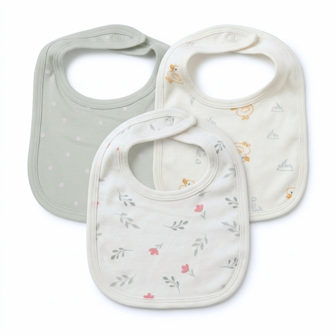Newborn Baby Bibs Soft Printed Interlock – 3-Piece Pack