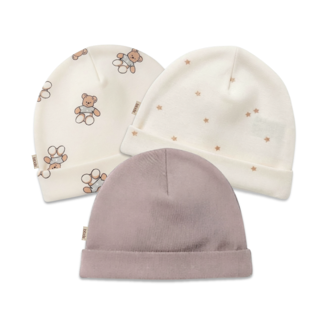 Newborn Baby Printed Caps – 3-Piece Pack