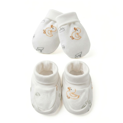 Newborn Baby Mittens & Booties Set  Printed Bunny Interlock - 2 Sets Pack