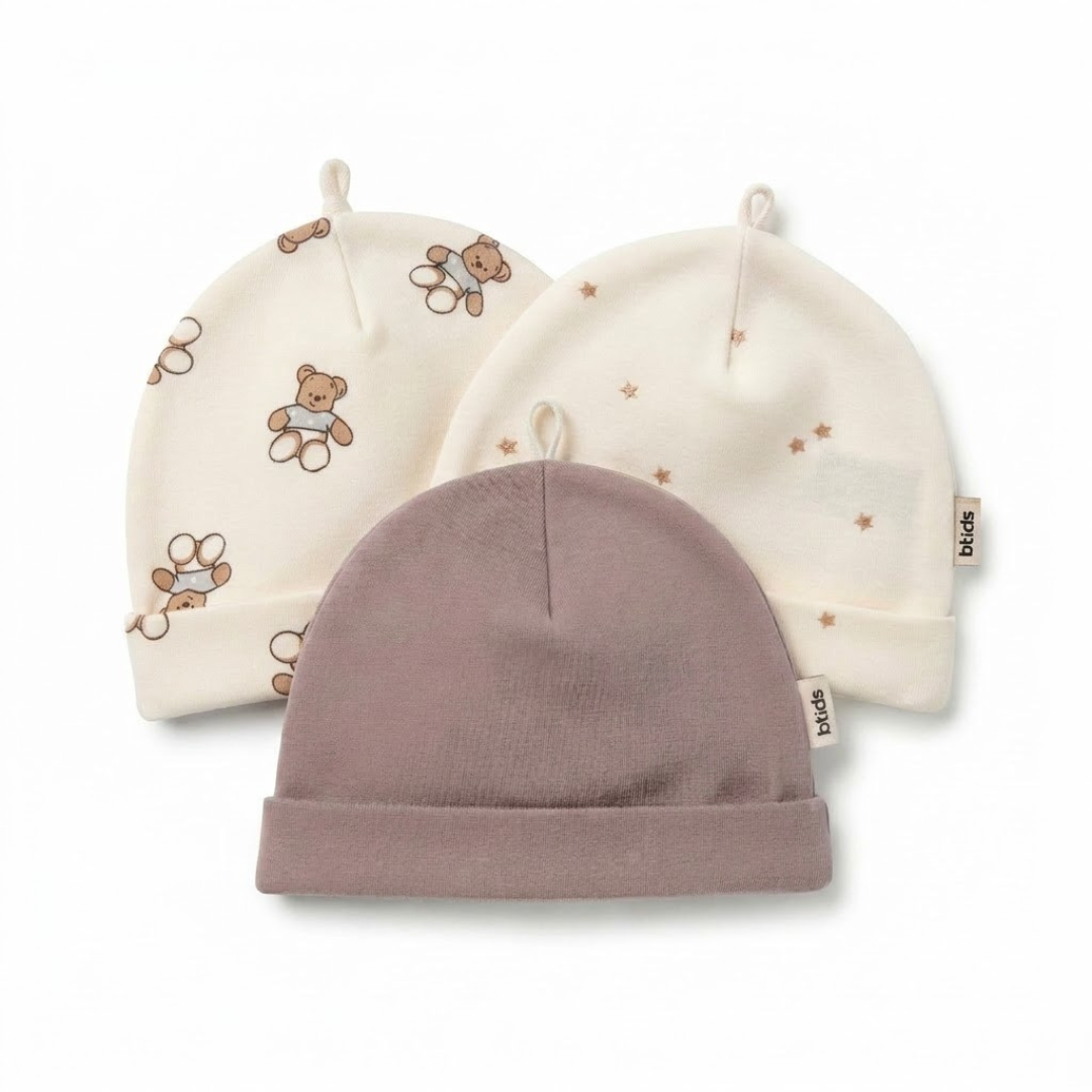 Newborn Baby Printed Caps – 3-Piece Pack