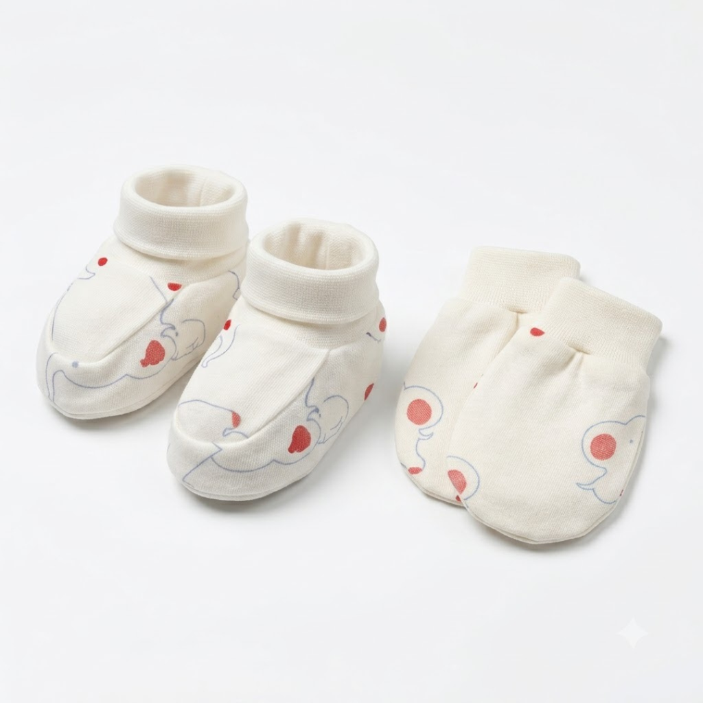 Newborn Baby Mittens & Booties Set  Printed Bunny Interlock - 2 Sets Pack