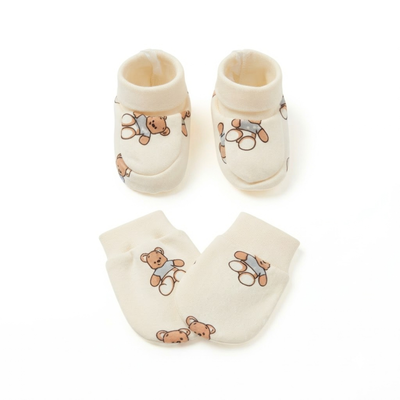 Newborn Baby Mittens & Booties Set  Printed Bunny Interlock - 2 Sets Pack
