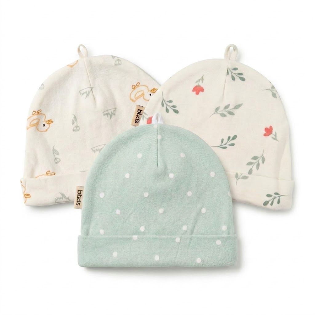 Newborn Baby Printed Caps – 3-Piece Pack